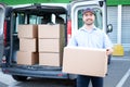 Portrait of confidence express courier Royalty Free Stock Photo