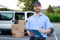 Portrait of confidence express courier Royalty Free Stock Photo