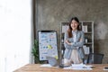 Portrait confident asian business woman standing at her desk on office Royalty Free Stock Photo