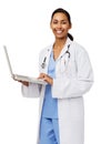 Portrait Of Confident Female Doctor With Laptop