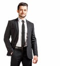 Portrait of confident handsome man in black suit with bowtie