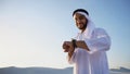 Wonderful beginning of morning for Arabian Sheikh guy in middle Royalty Free Stock Photo