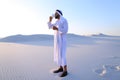 Wonderful beginning of morning for Arab guy in middle of huge de Royalty Free Stock Photo