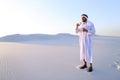 Wonderful beginning of morning for Arab guy in middle of huge de Royalty Free Stock Photo