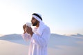 Wonderful beginning of morning for Arab guy in middle of huge de Royalty Free Stock Photo