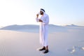 Wonderful beginning of morning for Arab guy in middle of huge de Royalty Free Stock Photo