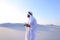 Wonderful beginning of morning for Arab guy in middle of huge de Royalty Free Stock Photo