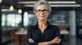 Portrait of confident mature businesswoman in eyeglasses standing in office Generative AI