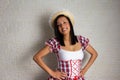 Portrait of mixed race middle aged woman in traditional plaid clothes. June Festival traditional in Brazil