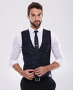 Portrait, confident and professional man, entrepreneur and suit for fashion with aesthetic of glamour. Adult, guy and Royalty Free Stock Photo