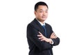 Portrait of Confident young asian businessman standing with arms folded. Businessman black suit arms crossed Royalty Free Stock Photo