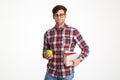 Portrait a confident young male student holding books Royalty Free Stock Photo