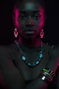 Sensuous Woman Wearing Jewelry Over Black Background