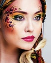 Portrait of contemporary noblewoman with face art creative close Royalty Free Stock Photo