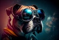 Portrait of a cool dog in pilot glasses. AI genarated