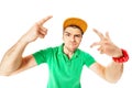 Portrait of cool looking young man posing in studio isolated on white Royalty Free Stock Photo