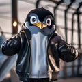 A portrait of a cool penguin in a leather jacket and sneakers, breakdancing2