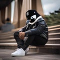 A portrait of a cool penguin in a leather jacket and sneakers, breakdancing3