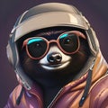 A portrait of a cool sloth wearing aviator sunglasses and a bomber jacket3