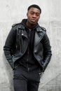 Cool young black man with leather jacket Royalty Free Stock Photo
