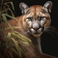 Portrait of cougar with plant in nature, created using generative ai technology