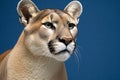 Portrait of a cougar (Puma concolor) on blue background