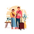 A portrait of the couple going on vacation, flat design concept. vector illustration