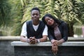 portrait of couple joyful young teenager african american at outdoor.