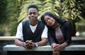 portrait of couple joyful young teenager african american at outdoor.