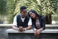 portrait of couple joyful young teenager african american at outdoor.