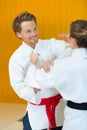 portrait couple during judo training Royalty Free Stock Photo