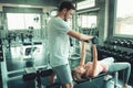 Portrait of Sporty Couple Love Exercised in Fitness Training With Dumbbell Equipment., Young Couple Caucasian are Working Out and Royalty Free Stock Photo