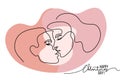 Portrait of couple man and woman in love kissing. Continuous One Line Royalty Free Stock Photo