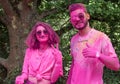 Portrait of couple from pink color team at Colore Mulhouse 2017