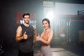 Portrait of Couple Smiling Exercise Workout in Gym Healthy Lifestyle bodybuilding