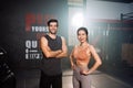 Portrait of Couple Smiling Exercise Workout in Gym Healthy Lifestyle bodybuilding Royalty Free Stock Photo