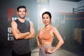 Portrait of Couple Smiling Exercise Workout in Gym Healthy Lifestyle bodybuilding Royalty Free Stock Photo