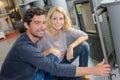 Portrait couple in woodburner store Royalty Free Stock Photo