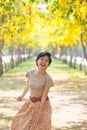 Portrait of couples beautiful asian woman standing in blooming f Royalty Free Stock Photo