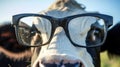 Portrait of Cow close up with glasses. Generative Ai Royalty Free Stock Photo