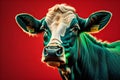 Portrait of a cow on a red background. Studio photography. generative ai Royalty Free Stock Photo