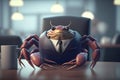 Portrait of a Crab Dressed in a Formal Business Suit at The Office
