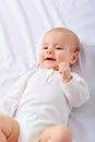 Portrait of a crawling baby on the bed in the bed.Baby,child,newborn.