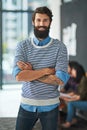 Portrait, creative and business man with arms crossed in startup office for career in Italy. Smile, confident Royalty Free Stock Photo
