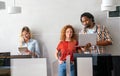 Portrait of creative business people team working together and smiling in office. Royalty Free Stock Photo