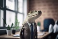 A portrait of a crocodile in a suit, ai generated Royalty Free Stock Photo