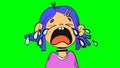 Portrait of a crying girl with choker in cartoon style. Isolated on green screen illustration Royalty Free Stock Photo