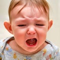 Portrait of a crying toddler baby boy. The face of an unhappy child with tears in his eyes, close-up Royalty Free Stock Photo