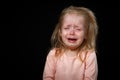 Portrait of Crying, Yelling, Abused Helpless Baby Girl After Family Conflict. Got Lost. In Difficulty. Family Conflict, Violence, Royalty Free Stock Photo