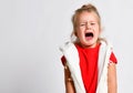 Portrait of crying, yelling, abused kid girl after family conflict. Family conflict, violence Royalty Free Stock Photo